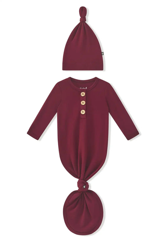 Knotted Day Gown with Hat Set in Burgundy