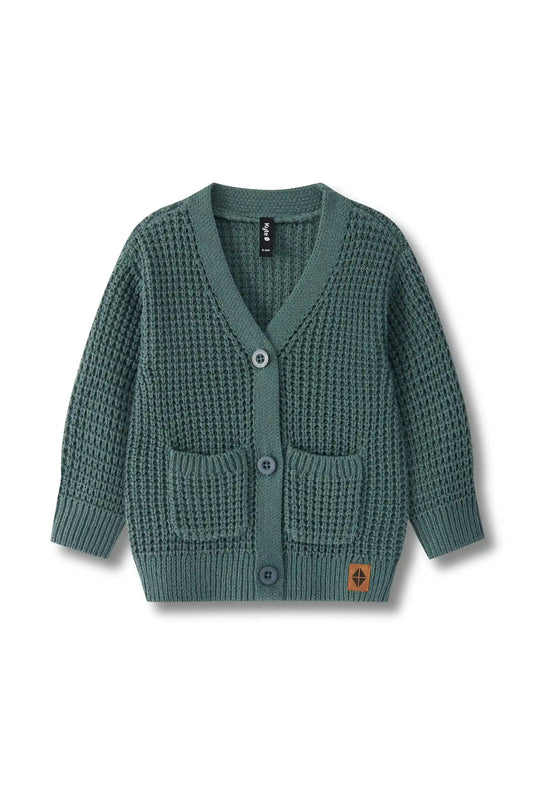 Chunky Knit Waffle Cardigan in Pine