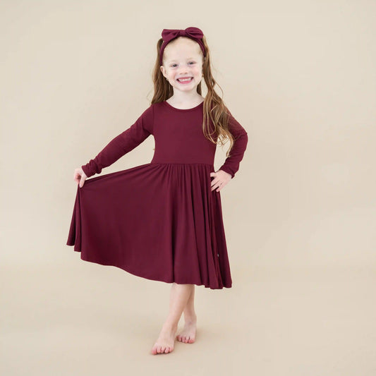 Long Sleeve Twirl Dress in Burgundy