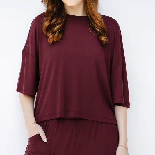 Women's Short Sleeve Boxy Tee in Burgundy