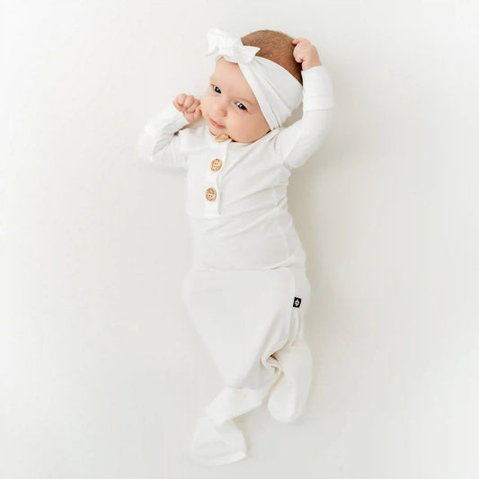Knotted Day Gown with Bow Set in Cloud