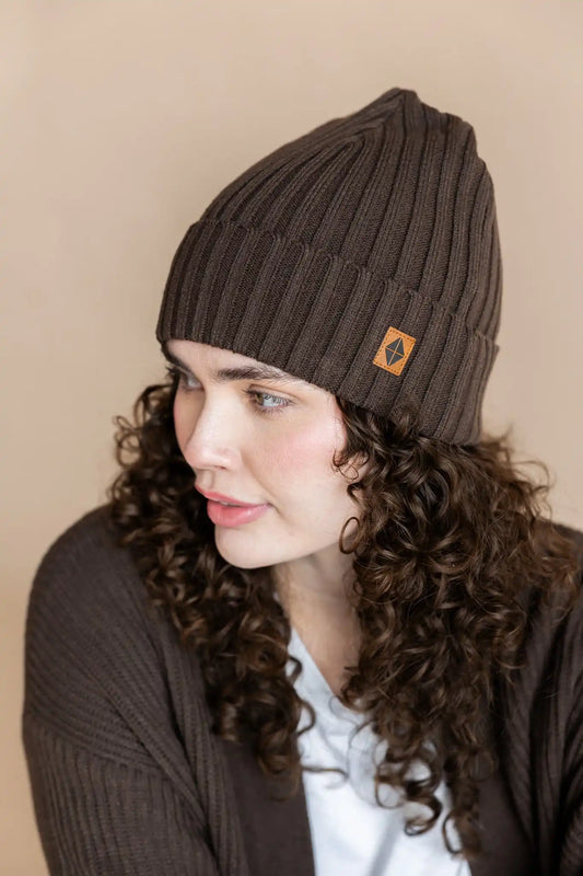 Chunky Knit Adult Ribbed Beanie in Espresso