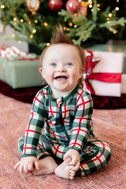 Zippered Romper in Holiday Plaid