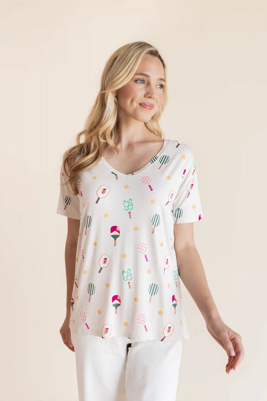 Women's Oversized V-Neck Tee in Pickleball