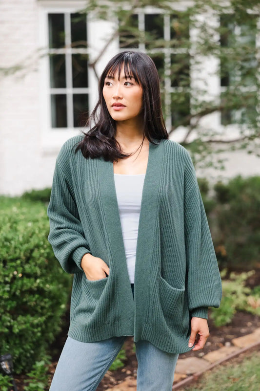 Chunky Knit Women's Oversized Cardigan in Pine