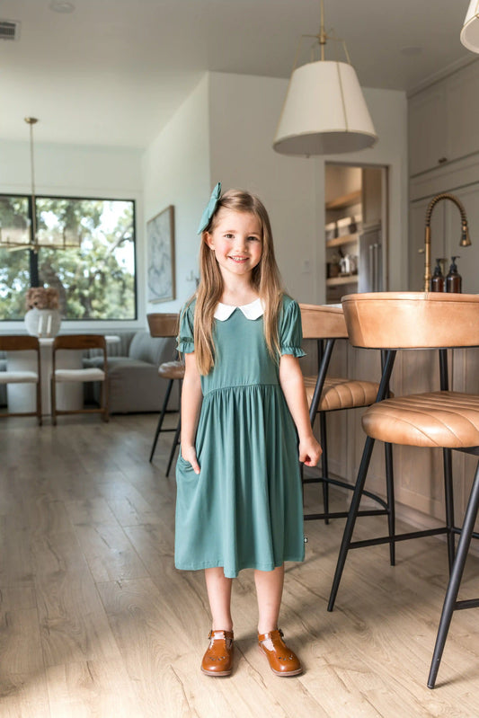 Peter Pan Collar Dress in Pine