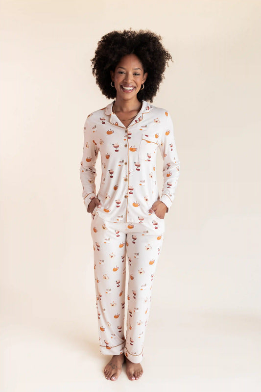 Long-Sleeved Women's Pajama Set in Pumpkin Spice Latte
