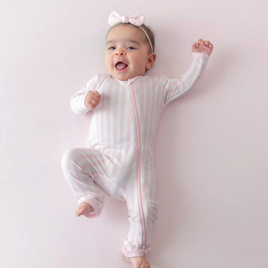 Zippered Romper in Small Sakura Stripe